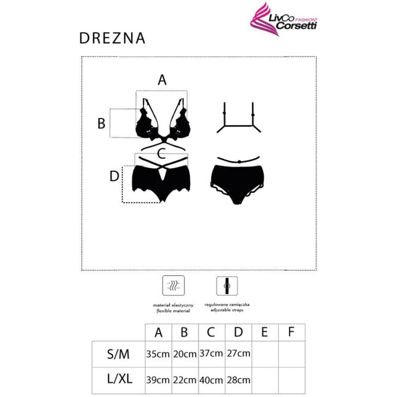 LIVCO CORSETTI FASHION - DREZNA LC 90733 BRA + PANTY BLACK L/XL - NOCTURNA DESIRES