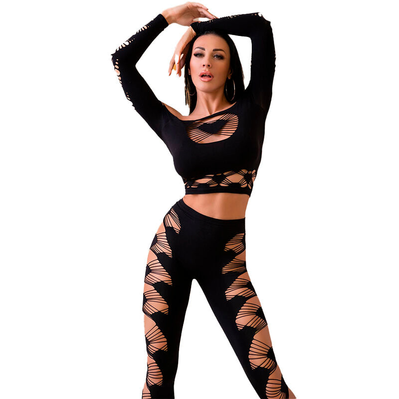 CHILIROSE - CR 4436 TOP & LEGGINS BLACK S/L - NOCTURNA DESIRES