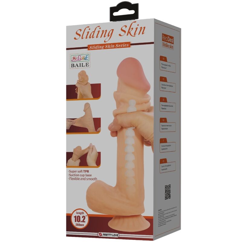 PRETTY LOVE - SLIDING SKIN SERIES REALISTIC DILDO WITH SLIDING SKIN SUCTION CUP FLESH 26 CM - NOCTURNA DESIRES
