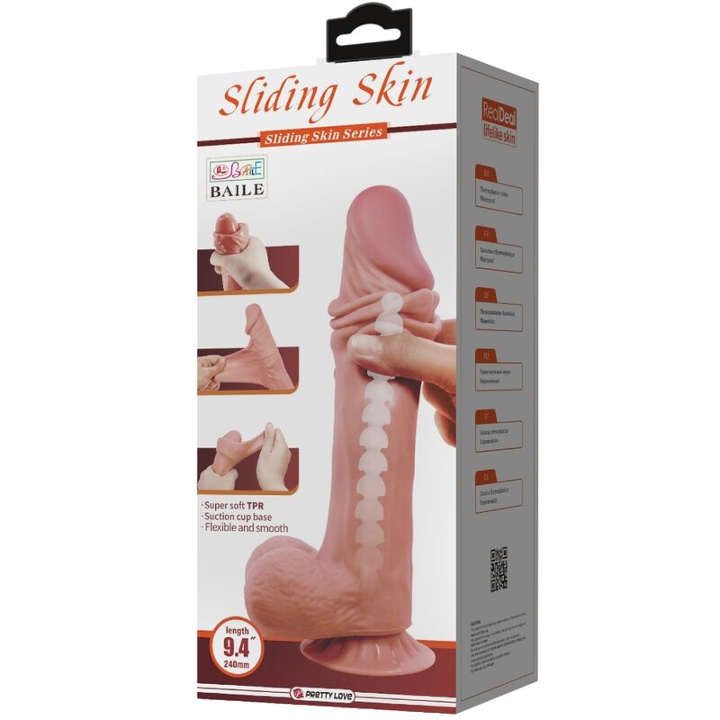 PRETTY LOVE - SLIDING SKIN SERIES REALISTIC DILDO WITH SLIDING SKIN SUCTION CUP BROWN 24 CM - NOCTURNA DESIRES