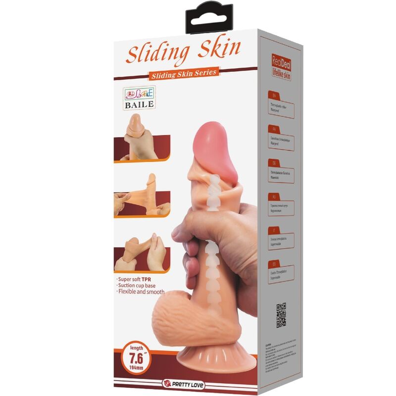 PRETTY LOVE - SLIDING SKIN SERIES REALISTIC DILDO WITH SLIDING SKIN SUCTION CUP 19.4 CM - NOCTURNA DESIRES