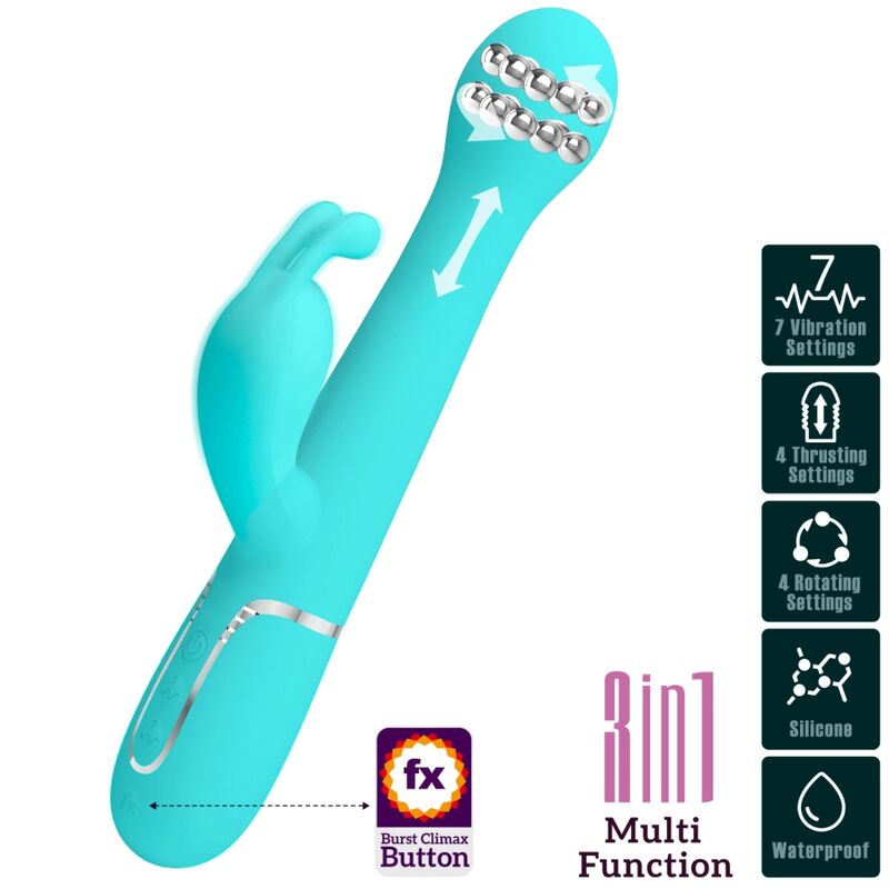 PRETTY LOVE - DEJON RABBIT VIBRATOR 3 IN 1 MULTIFUNCTION AQUA GREEN - NOCTURNA DESIRES