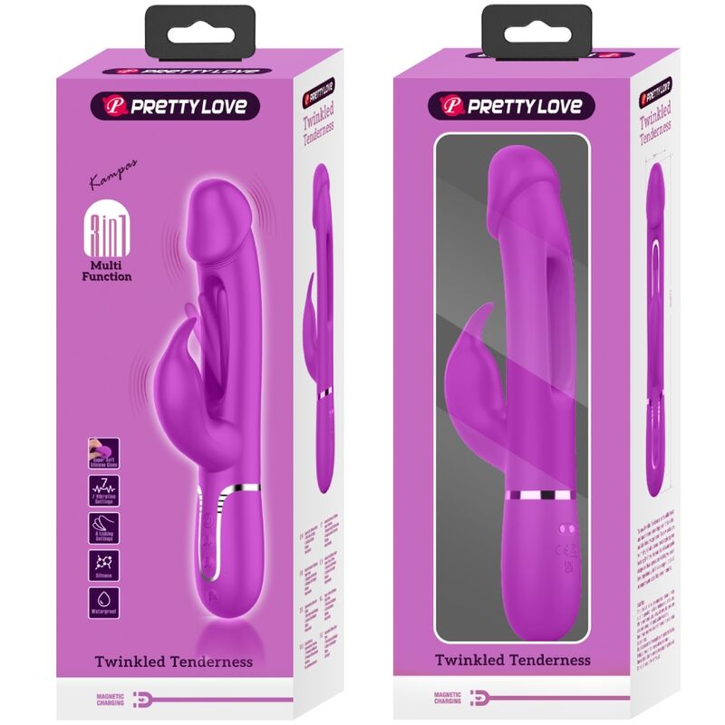 PRETTY LOVE - KAMPAS RABBIT 3 IN 1 MULTIFUNCTION VIBRATOR WITH TONGUE FUCHSIA - NOCTURNA DESIRES