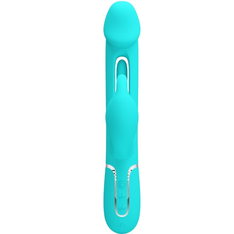 PRETTY LOVE - KAMPAS RABBIT 3 IN 1 MULTIFUNCTION VIBRATOR WITH TONGUE AQUA GREEN - NOCTURNA DESIRES
