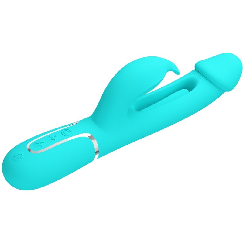 PRETTY LOVE - KAMPAS RABBIT 3 IN 1 MULTIFUNCTION VIBRATOR WITH TONGUE AQUA GREEN - NOCTURNA DESIRES