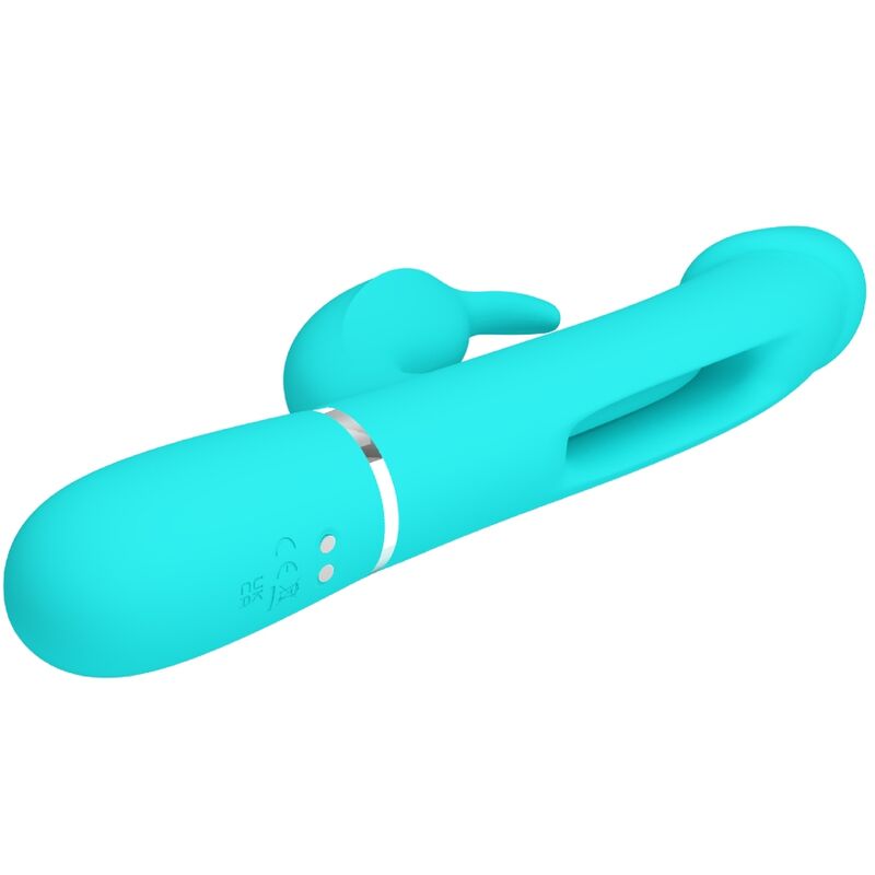 PRETTY LOVE - KAMPAS RABBIT 3 IN 1 MULTIFUNCTION VIBRATOR WITH TONGUE AQUA GREEN - NOCTURNA DESIRES