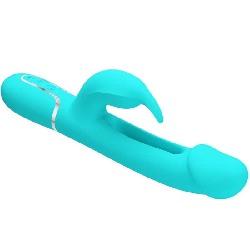 PRETTY LOVE - KAMPAS RABBIT 3 IN 1 MULTIFUNCTION VIBRATOR WITH TONGUE AQUA GREEN - NOCTURNA DESIRES