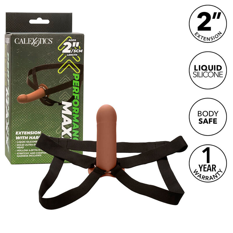 CALEXOTICS - PERFORMANCE MAXX EXTENSION WITH HARNESS BROWN SKIN - NOCTURNA DESIRES
