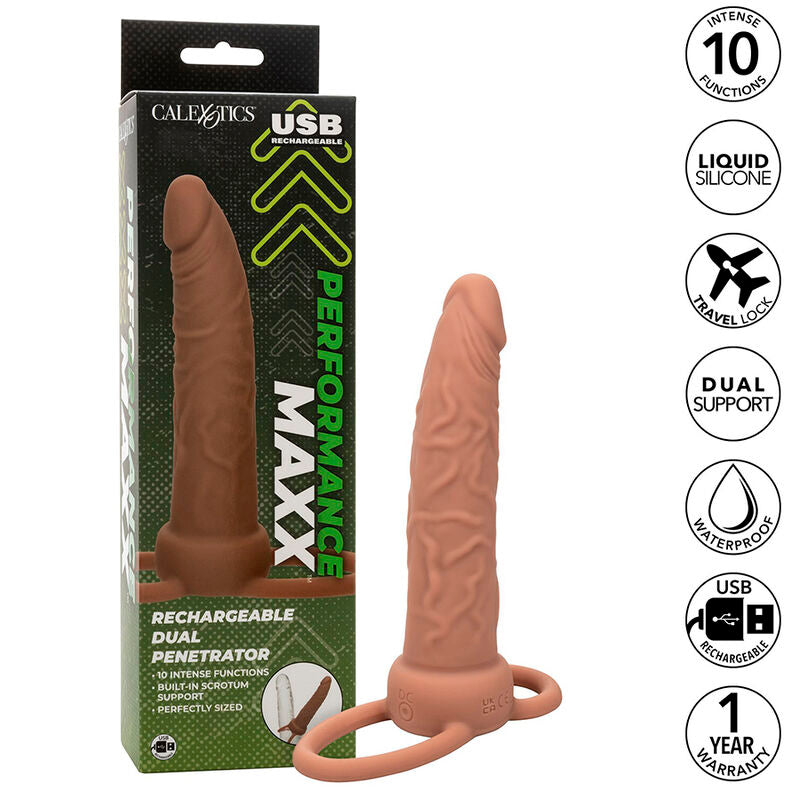 CALEXOTICS - PERFORMANCE MAXX RECHARGABLE DUAL PENETRATOR BROWN SKIN - NOCTURNA DESIRES