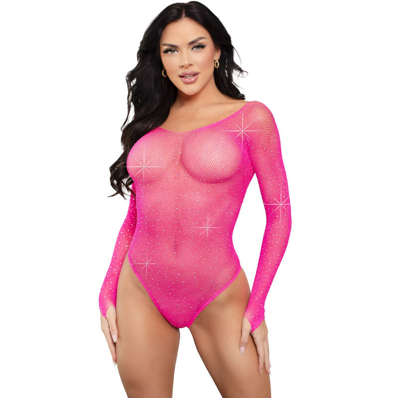 LEG AVENUE - CRYSTALIZED LONG SLEEVE BODYSUIT FUCHSIA - NOCTURNA DESIRES