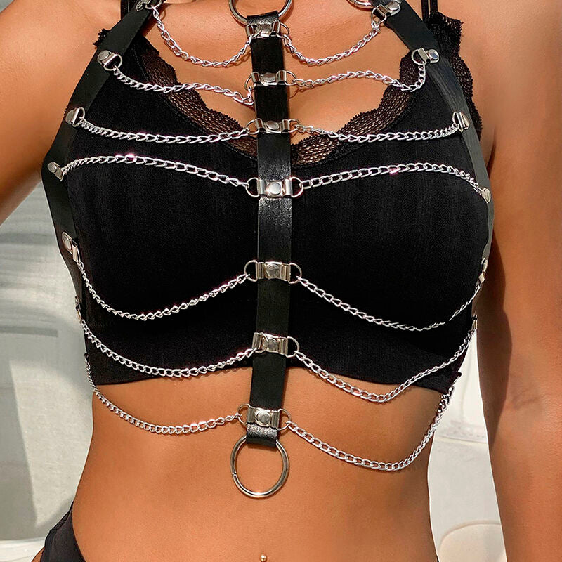 SUBBLIME - CHEST HARNESS LEATHER CHAINS BLACK ONE SIZE - NOCTURNA DESIRES
