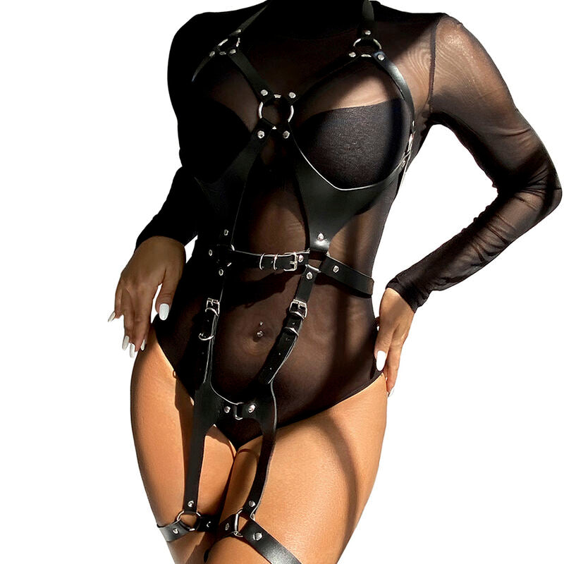 SUBBLIME - FULL BODY HARNESS WITH LEATHER BUCKLES BLACK ONE SIZE - NOCTURNA DESIRES
