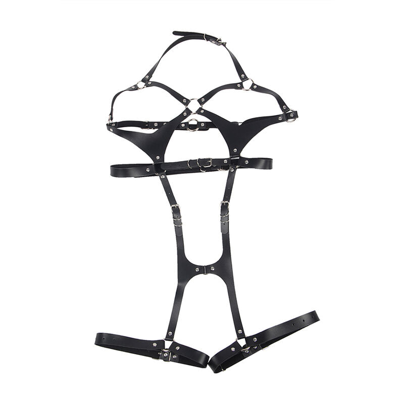 SUBBLIME - FULL BODY HARNESS WITH LEATHER BUCKLES BLACK ONE SIZE - NOCTURNA DESIRES