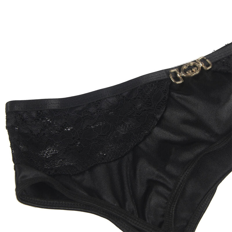 SUBBLIME - SET OF 3 PIECES BRA + THONG + LACE GARTER BLACK S/M - NOCTURNA DESIRES