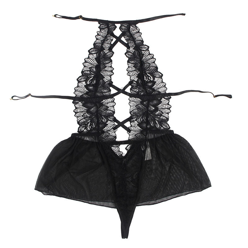 SUBBLIME - TEDDY HALTER NECK BARE BACK LACE BLACK S/M - NOCTURNA DESIRES