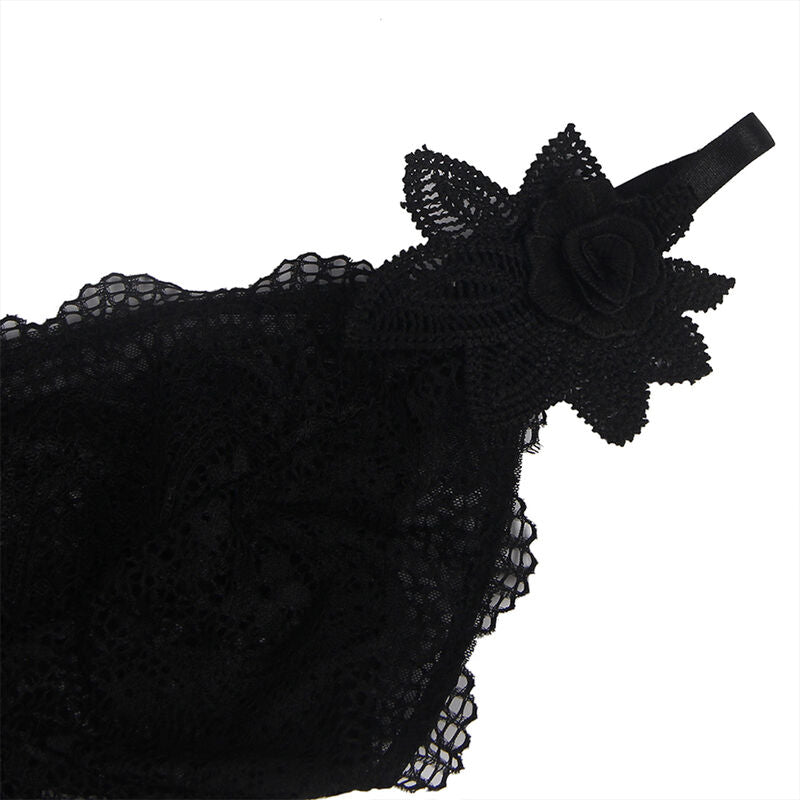 SUBBLIME - BABYDOLL TULLE FABRIC WITH LACE AND FLOWER DETAIL BLACK S/M - NOCTURNA DESIRES