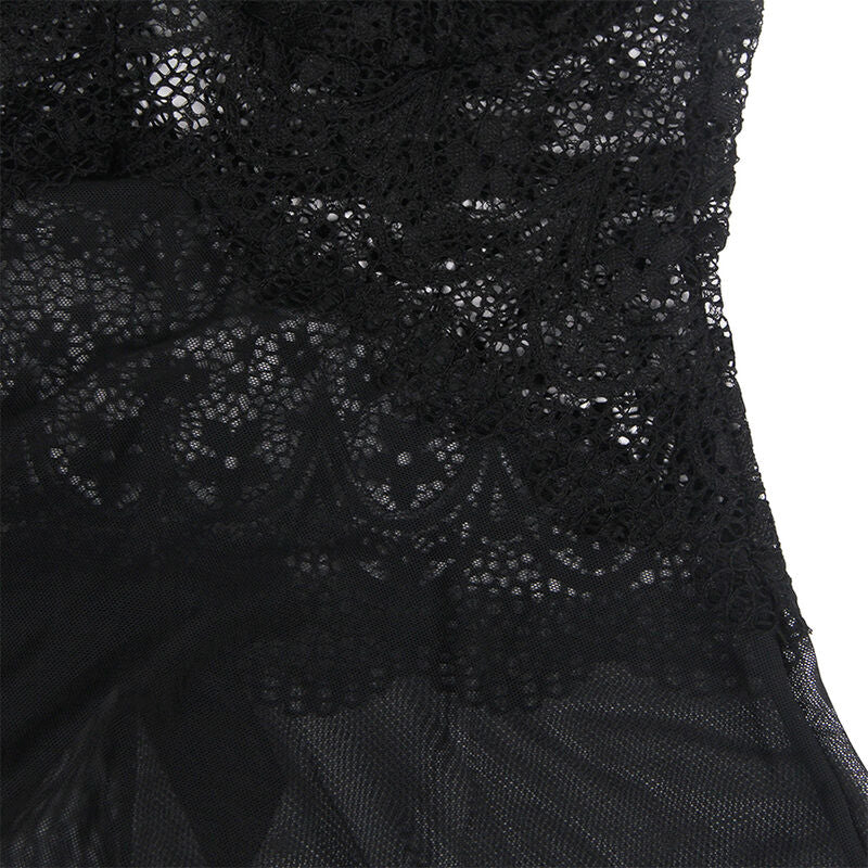 SUBBLIME - BABYDOLL TULLE FABRIC WITH LACE AND FLOWER DETAIL BLACK L/XL - NOCTURNA DESIRES