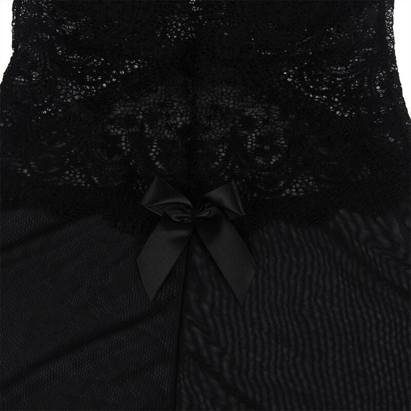 SUBBLIME - BABYDOLL TULLE FABRIC WITH LACE AND FLOWER DETAIL BLACK L/XL - NOCTURNA DESIRES