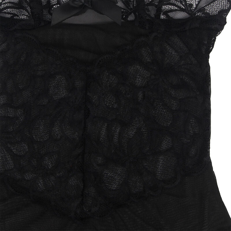 SUBBLIME - BABYDOLL WITH ADJUSTABLE STRAPS AND TRANSPARENT LACE FLORAL PRINT BLACK S/M - NOCTURNA DESIRES