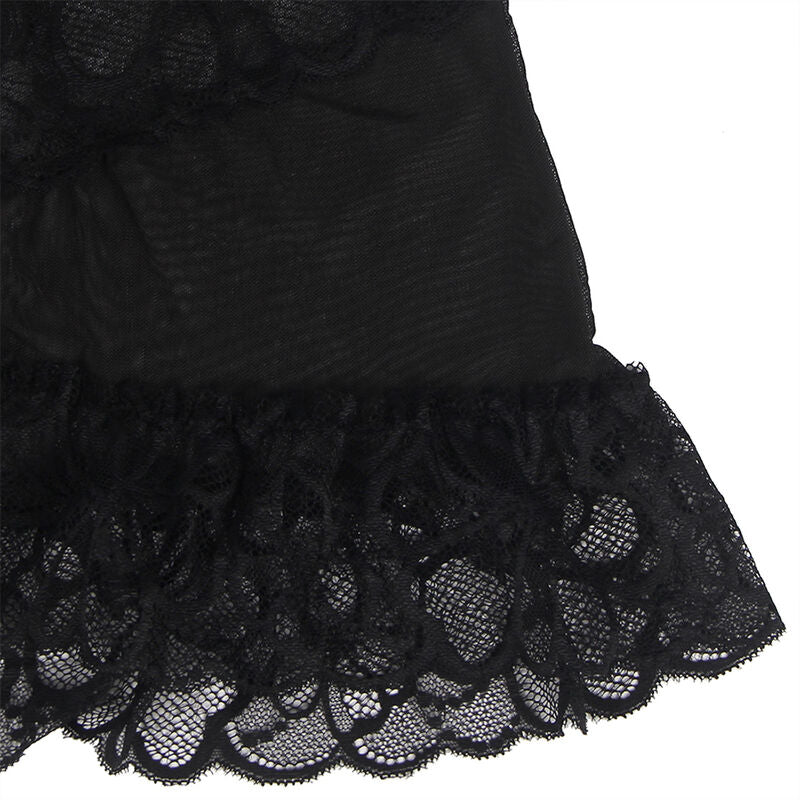 SUBBLIME - BABYDOLL WITH ADJUSTABLE STRAPS AND TRANSPARENT LACE FLORAL PRINT BLACK L/XL - NOCTURNA DESIRES