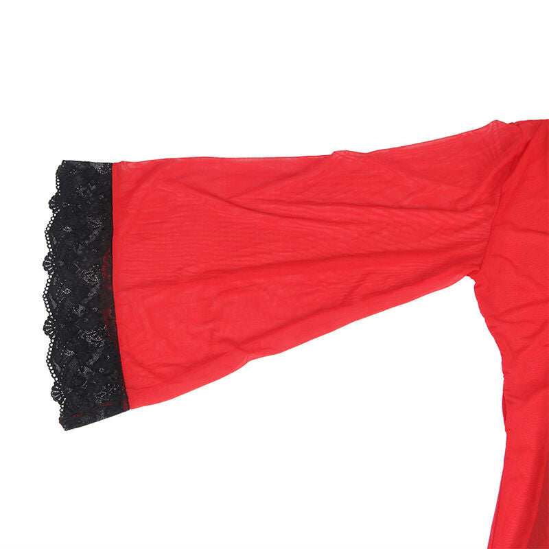 SUBBLIME - TRANSPARENT FABRIC ROBE WITH LACE DETAIL RED L/XL - NOCTURNA DESIRES