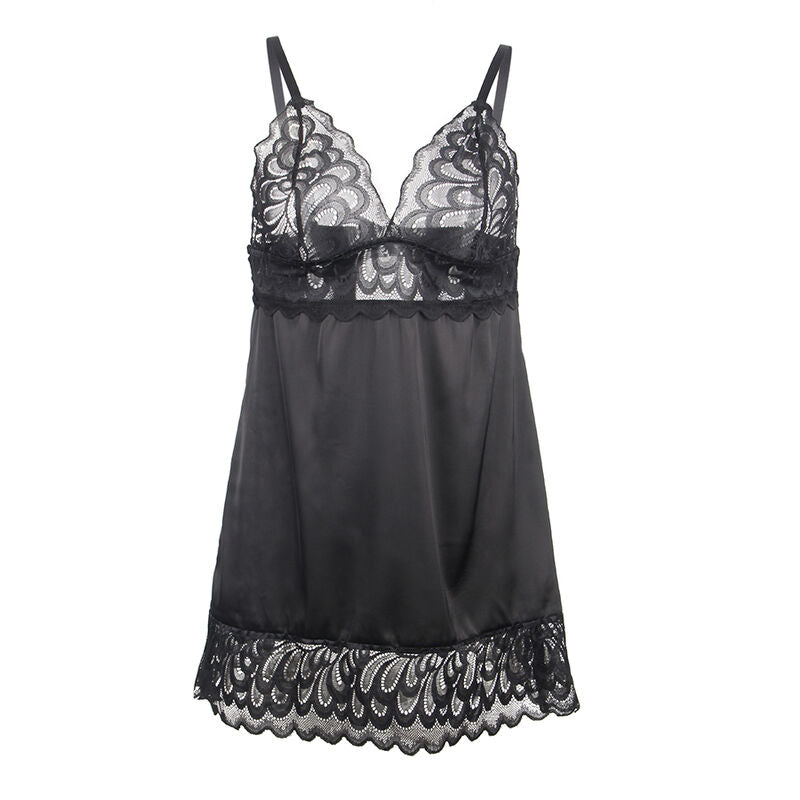 SUBBLIME - BABYDOLL WITH FLORAL PRINT CHEST BLACK S/M - NOCTURNA DESIRES