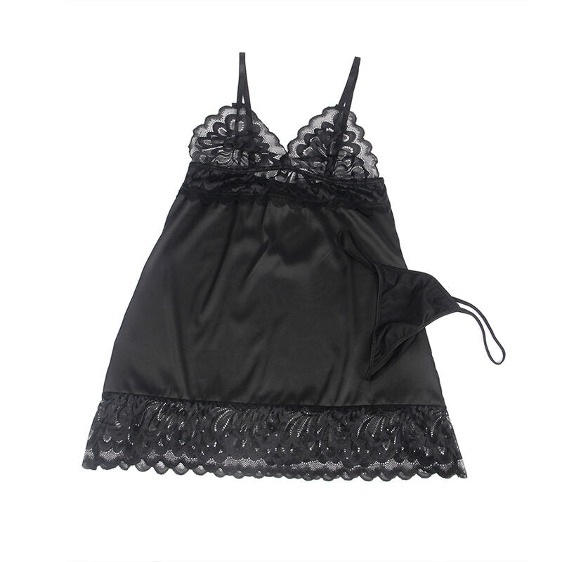 SUBBLIME - BABYDOLL WITH FLORAL PRINT CHEST BLACK L/XL - NOCTURNA DESIRES