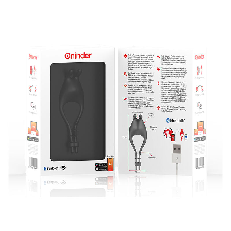 ONINDER - PAMPA RECHARGEABLE ADJUSTABLE VIBRATOR RING WITH CLITORIS STIMULATOR 10 SPEED - FREE APP - NOCTURNA DESIRES