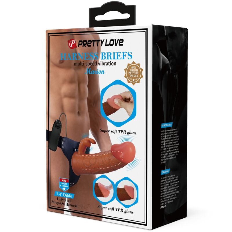 PRETTY LOVE - MARION HARNESS UNIVERSAL BRIEFS WITH VIBRATION DILDO 19 CM BROWN - NOCTURNA DESIRES