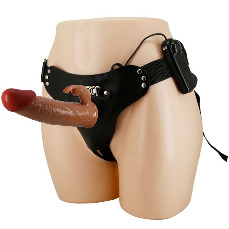 PRETTY LOVE - MARION HARNESS UNIVERSAL BRIEFS WITH VIBRATION DILDO 19 CM BROWN - NOCTURNA DESIRES