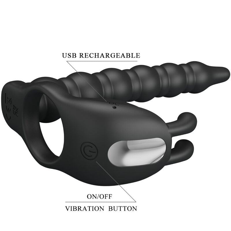 PRETTY LOVE - BLACKNEY PENIS RING WITH BLACK VIBRATOR PLUG - NOCTURNA DESIRES