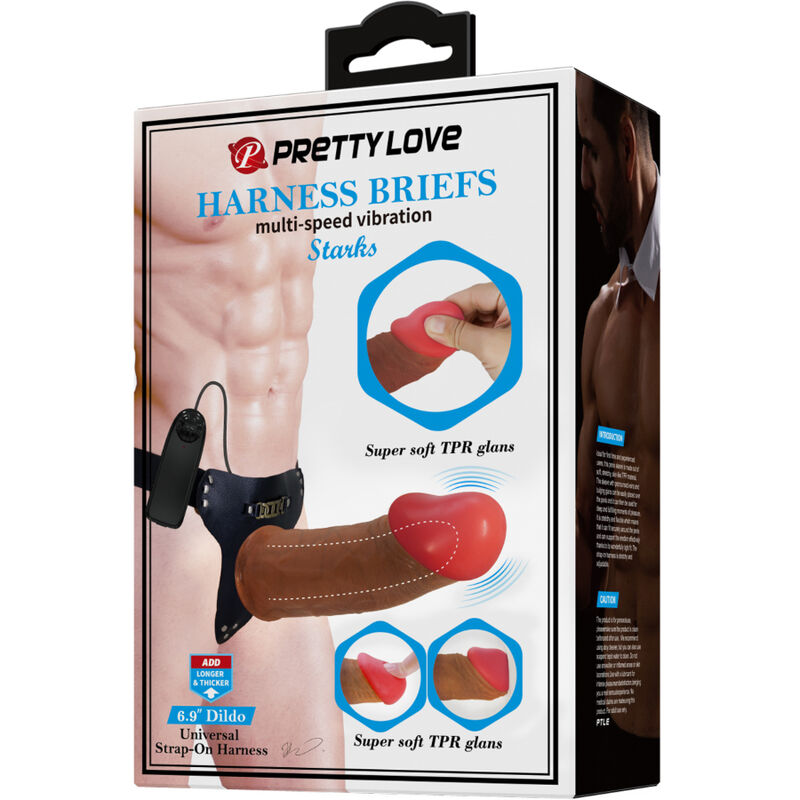 PRETTY LOVE - STARKS HARNESS BRIEFS MULTI-SPEED VIBRATION DILDO 17,5 CM LIGHT BROWN - NOCTURNA DESIRES