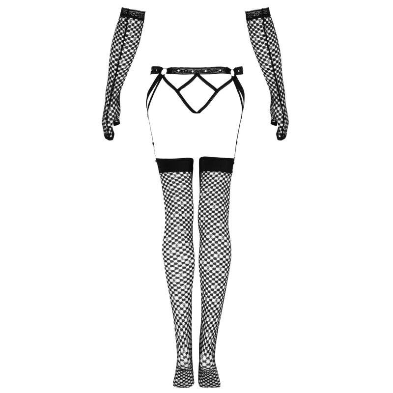 LIVCO CORSETTI FASHION - NEMALIA SET GARTER + STOCKINGS + GLOVES BLACK - NOCTURNA DESIRES