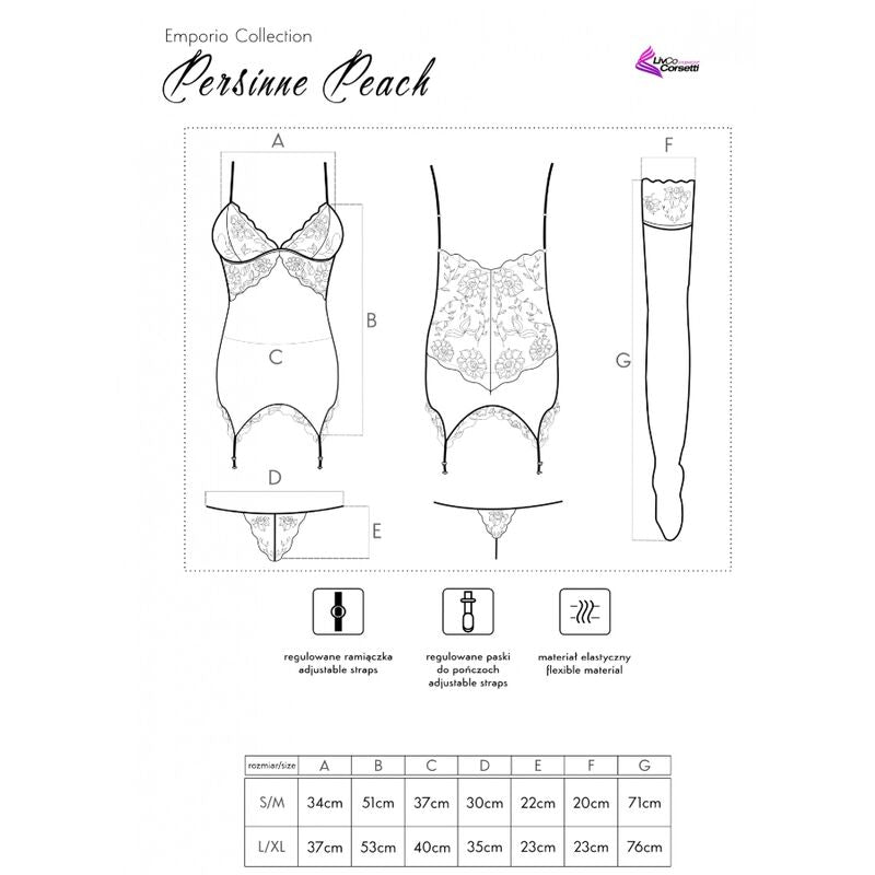 LIVCO CORSETTI FASHION - PERSINNE PEACH SET CORSET + PANTY + STOCKINGS - NOCTURNA DESIRES