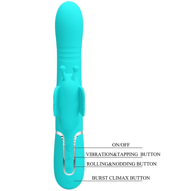 PRETTY LOVE - MULTIFUNCTION RABBIT VIBRATOR 4 IN 1 BUTTERFLY AQUA GREEN - NOCTURNA DESIRES