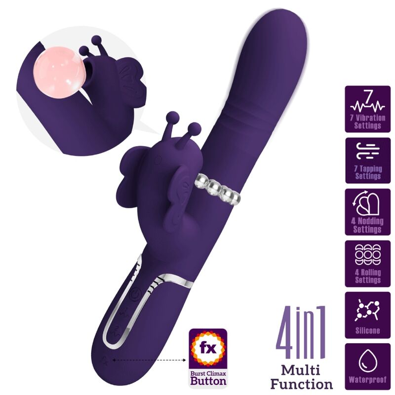 PRETTY LOVE - MULTIFUNCTION RABBIT VIBRATOR 4 IN 1 BUTTERFLY PURPLE - NOCTURNA DESIRES
