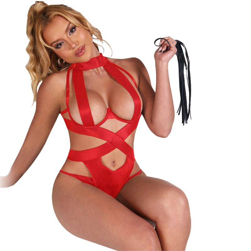 SUBBLIME - SEXY HALTER BODY WITH HARNESS RED S/M - NOCTURNA DESIRES