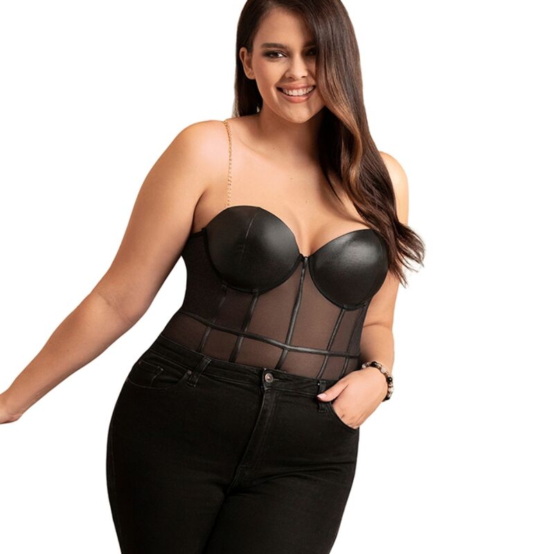 SUBBLIME - BLACK CHAIN SUSPENDERS BODYSUIT L/XL - NOCTURNA DESIRES