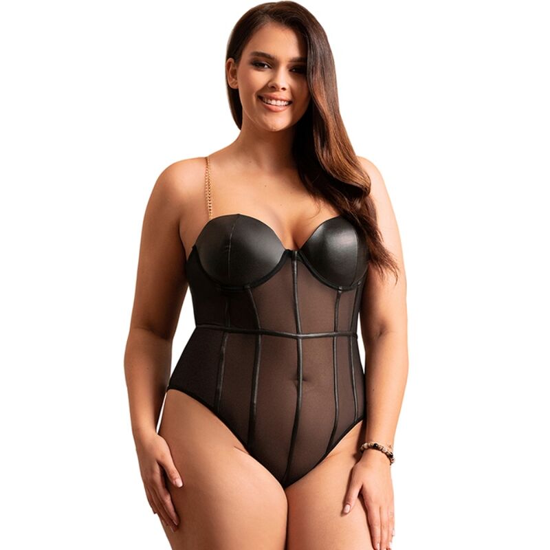 SUBBLIME - BLACK CHAIN SUSPENDERS BODYSUIT L/XL - NOCTURNA DESIRES