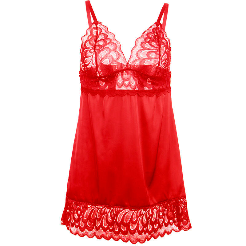 SUBBLIME - SATIN BABYDOLL WITH LACE RED L/XL - NOCTURNA DESIRES