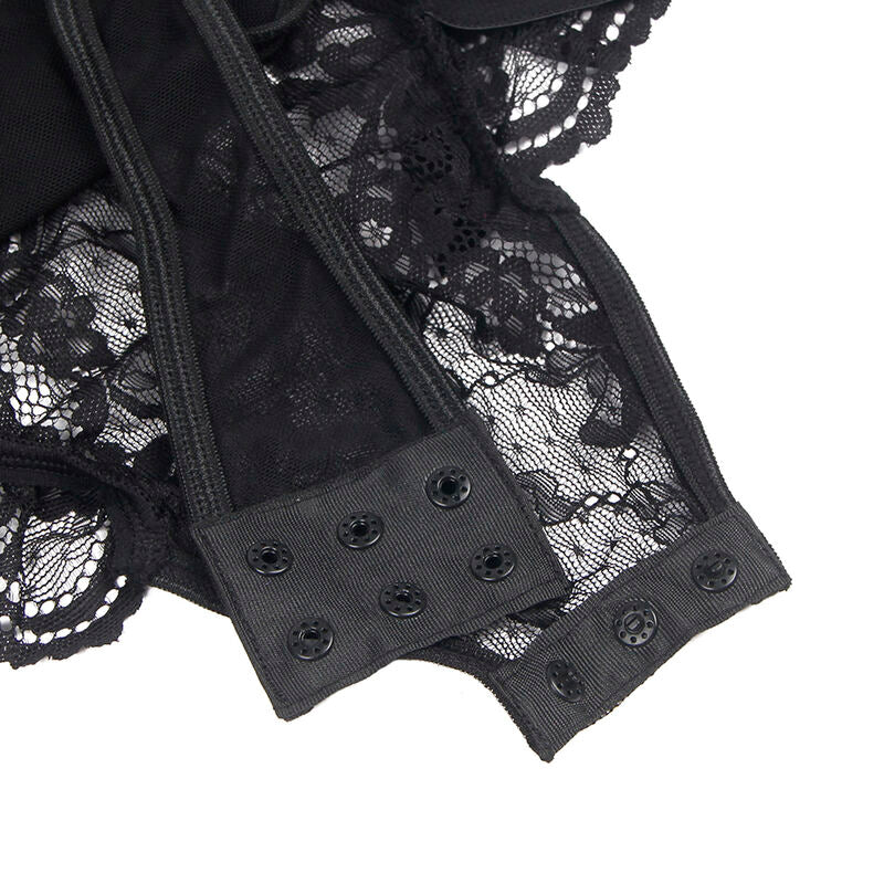 SUBBLIME - TEDDY WITH GARTER WITH LACE DETAIL AND STRIPS BLACK S/M - NOCTURNA DESIRES