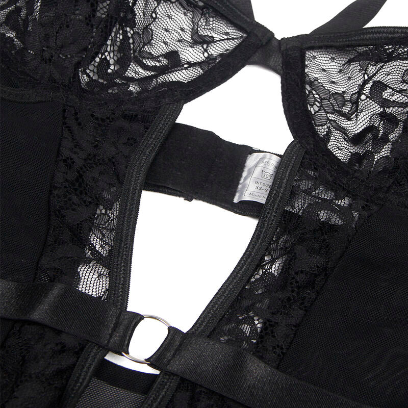 SUBBLIME - TEDDY WITH GARTER WITH LACE DETAIL AND STRIPS BLACK L/XL - NOCTURNA DESIRES