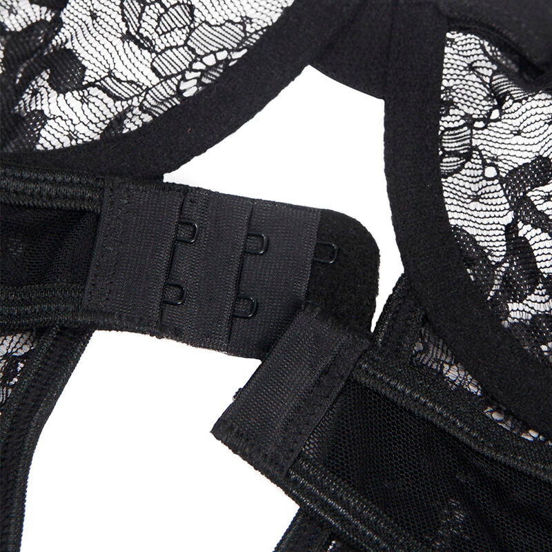 SUBBLIME - TEDDY WITH GARTER WITH LACE DETAIL AND STRIPS BLACK L/XL - NOCTURNA DESIRES