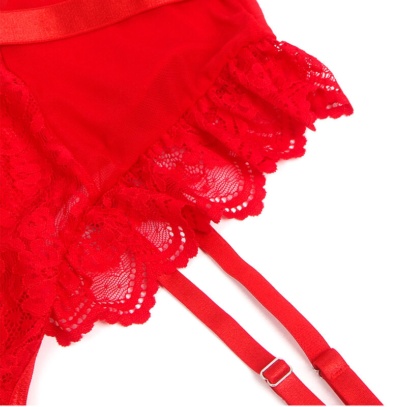 SUBBLIME - TEDDY WITH GARTER WITH LACE DETAIL AND STRIPS RED S/M - NOCTURNA DESIRES
