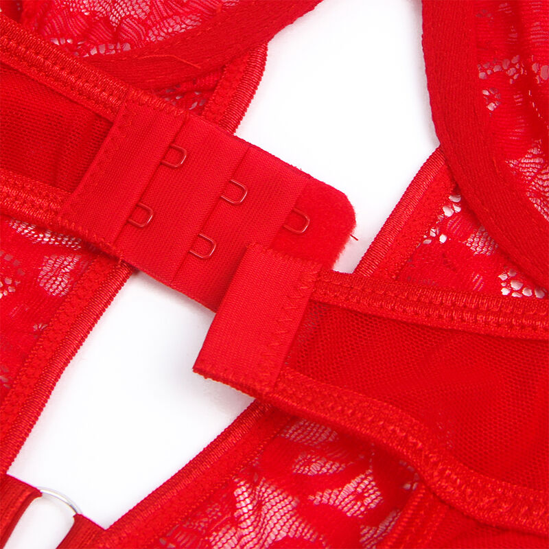 SUBBLIME - TEDDY WITH GARTER WITH LACE DETAIL AND STRIPS RED L/XL - NOCTURNA DESIRES