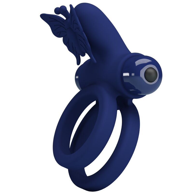 PRETTY LOVE - JAMELE DOUBLE RING WITH VIBRATION & BUTTERFLY STIMULATOR BLUE - NOCTURNA DESIRES