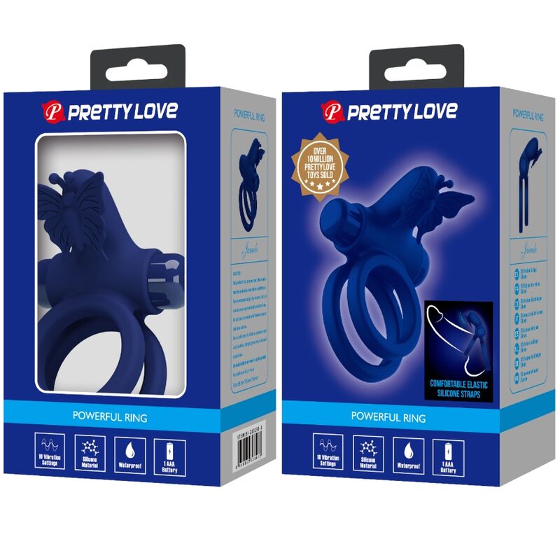 PRETTY LOVE - JAMELE DOUBLE RING WITH VIBRATION & BUTTERFLY STIMULATOR BLUE - NOCTURNA DESIRES