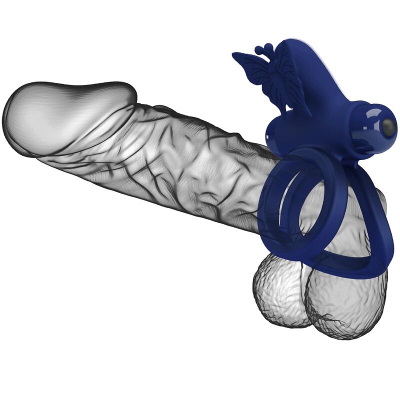 PRETTY LOVE - JAMELE DOUBLE RING WITH VIBRATION & BUTTERFLY STIMULATOR BLUE - NOCTURNA DESIRES