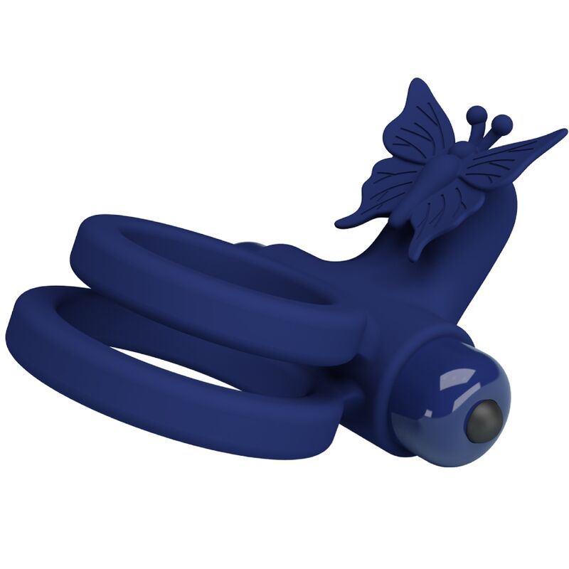 PRETTY LOVE - JAMELE DOUBLE RING WITH VIBRATION & BUTTERFLY STIMULATOR BLUE - NOCTURNA DESIRES