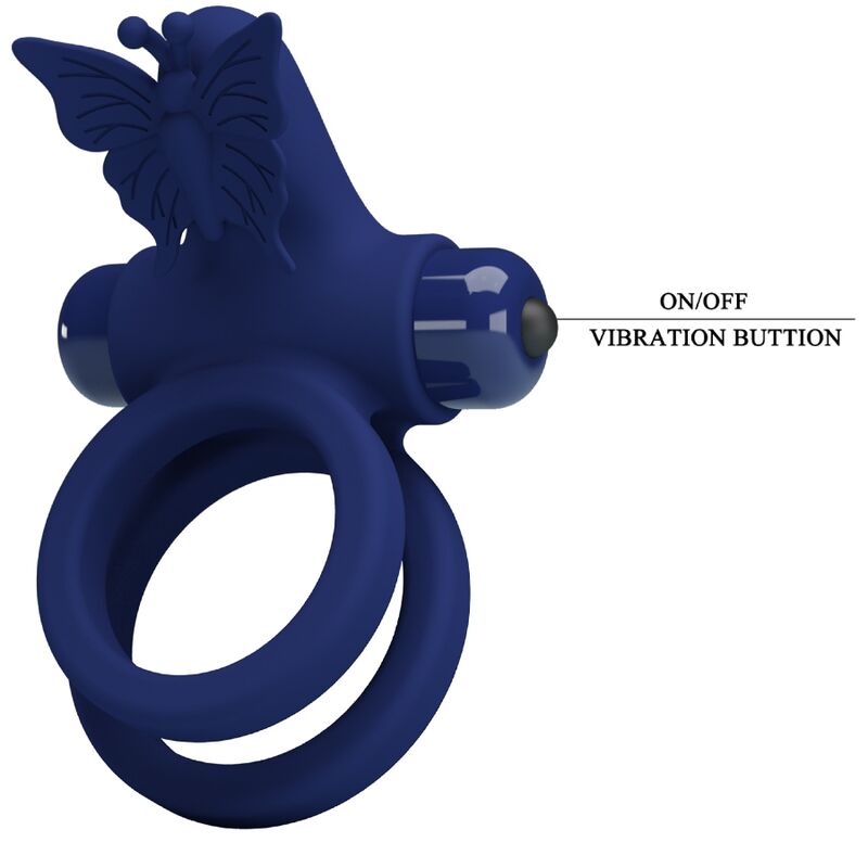 PRETTY LOVE - JAMELE DOUBLE RING WITH VIBRATION & BUTTERFLY STIMULATOR BLUE - NOCTURNA DESIRES